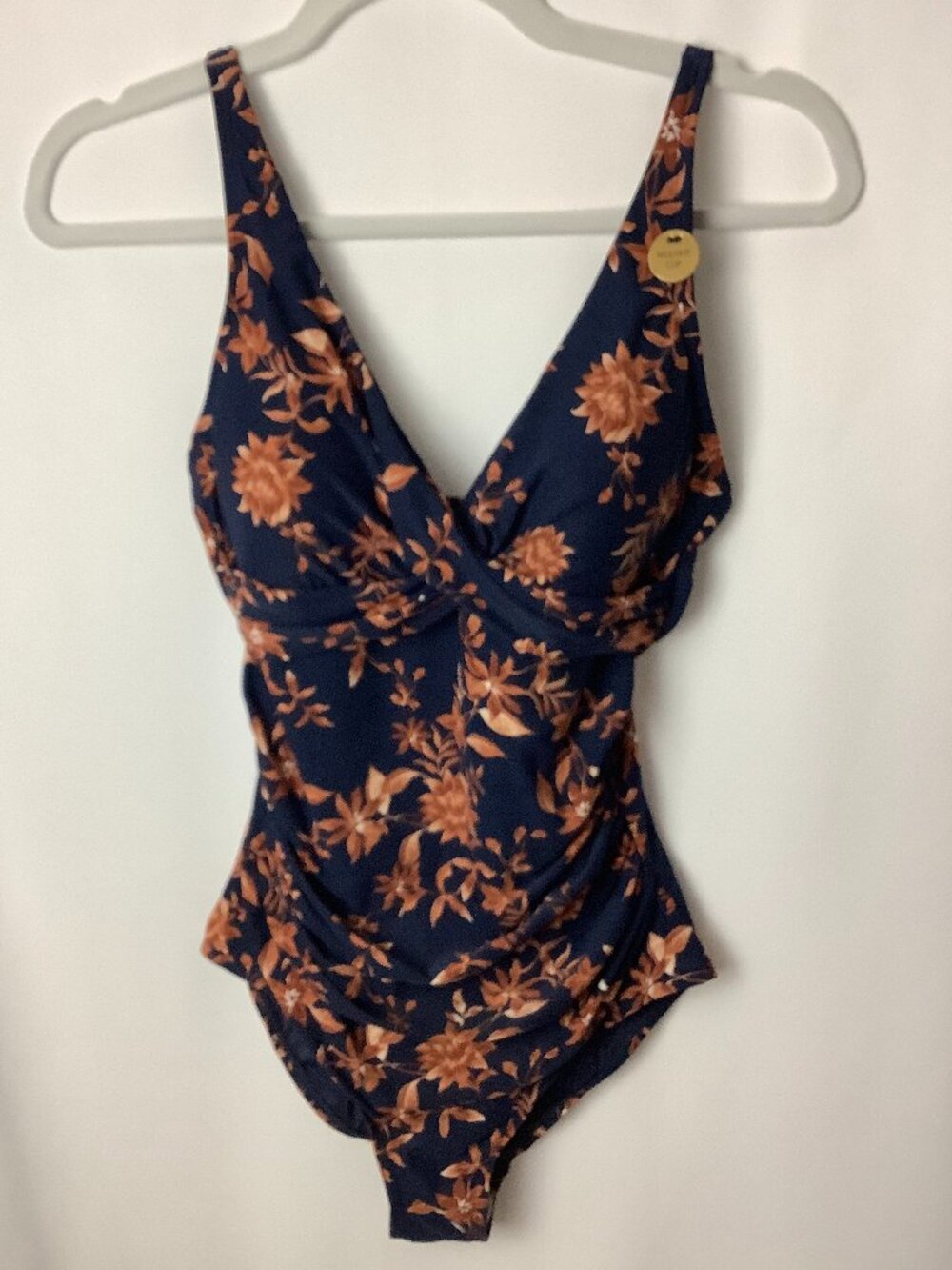 NWT Nip Tuck Multi-Fit Cup Size 6 Navy Golden Brown Vine Floral One-Piece